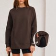 thumbnail image 6 of Binmer Women’s Solid Color Crew Neck Raglan Long Sleeve Sweatshirt, Casual Pullover Top With Side Slit Hem,Sizes S-3XL, 6 of 9
