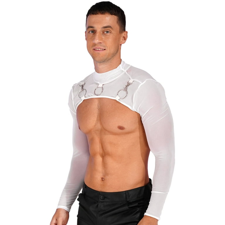 Doomiva Men See-Through Mesh Half Crop Top Long Sleeve O Doomiva Men See-Through Mesh Half Crop Top Long Sleeve O