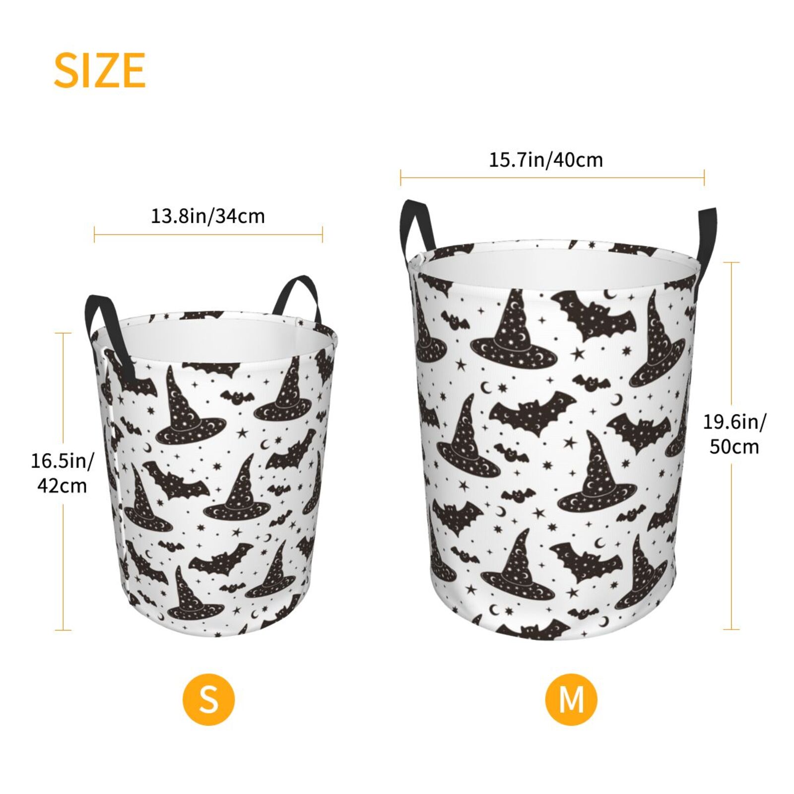 Large Laundry Basket with Handles - cute witch hat bat star Kids Baby Dirty Clothes Laundry Hamper for Bedroom Aesthetic