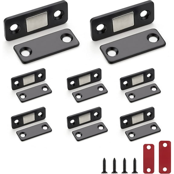 Magnetic Door Catch, Ultra Thin Cabinet Magnetic Catch with Strong Adhesive Sticker, Concealed Cabinet Door Magnets, Stainless Steel Door Catch Closer Magnetic Cabinet Latch | 8 Pack Black
