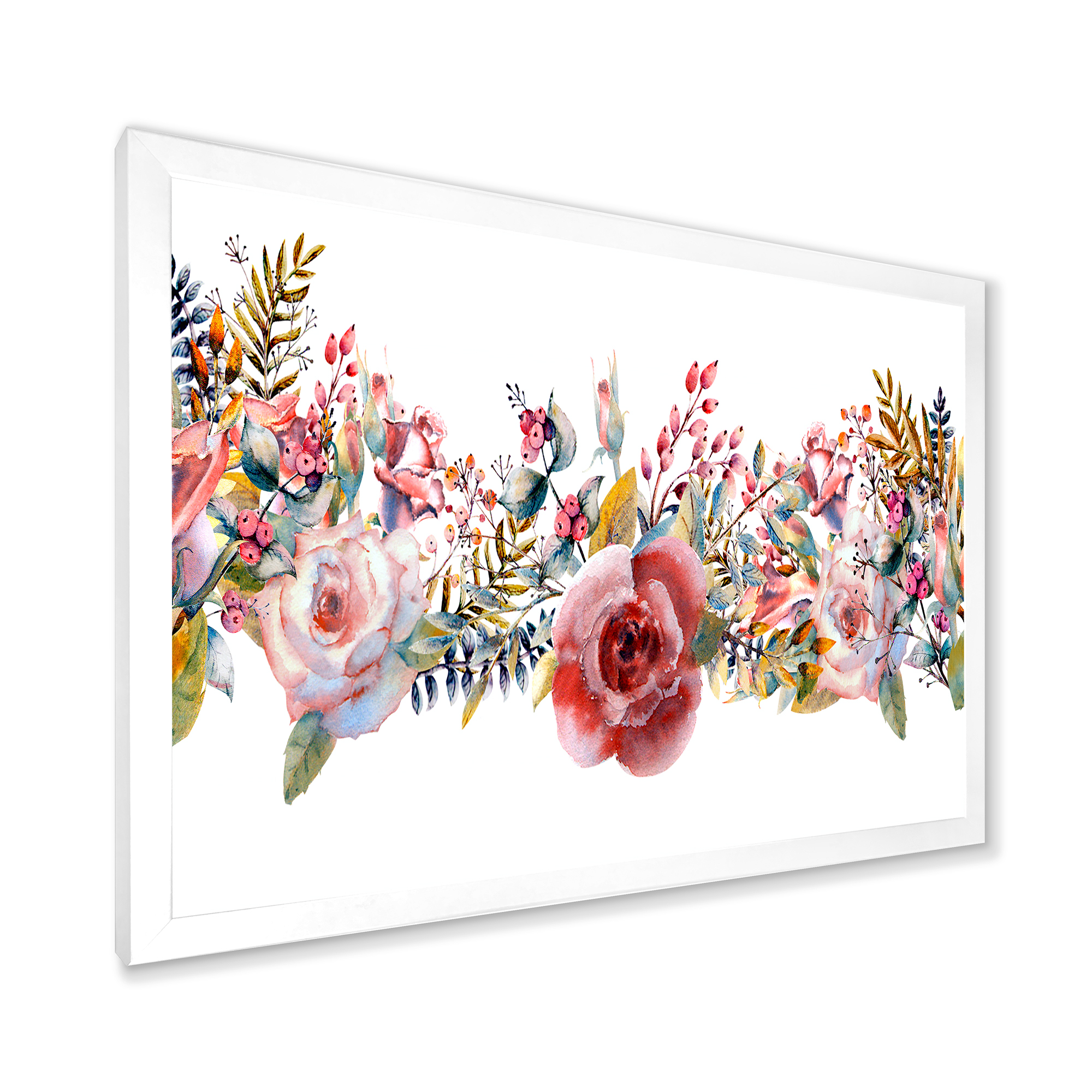 Designart 'Wildflower and Pink Roses' Farmhouse Framed Art Print