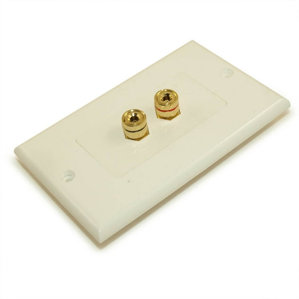 Wall plate 1 Speaker (2 input jacks) for Banana Plugs Gold Plate,White