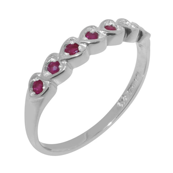 LBG British Made 925 Sterling Silver Natural Ruby Womens Promise Ring - 33 size options - Size 7.75