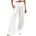 thumbnail image 5 of Women Linen Pants High Waisted Pants for Women Wide Leg Plus Size Palazoos with Pockets Womens Summer Beach Vacation Long Trousers, 5 of 5
