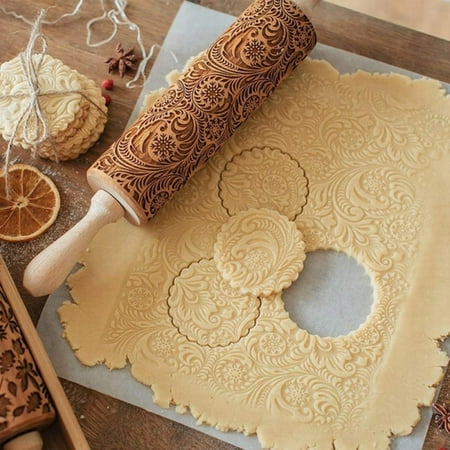 

Rolling pins for baking embossed rolling pin Engraved Embossing Rolling Pin Kitchen Decor Tools for Baking Embossed Cookies Birthday Gifts for Women Gift for Women Mom Birthday Gift(Flower)