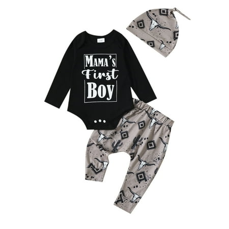 

LLDYYDS Boys Long Sleeve Letter Romper Bodysuit Cartoon Prints Pants Hat Outfits