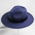 thumbnail image 2 of Mens Women's Wide Brim Straw Panama Sun Hat Fedora Cap UPF50+ Summer Beach Sun Hat, 2 of 6