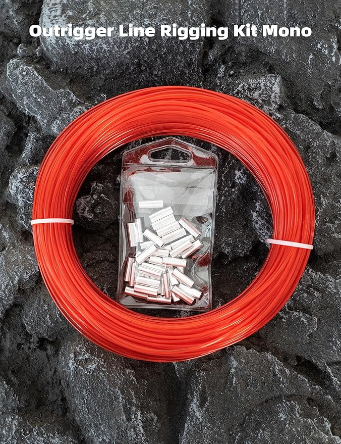 BLUEWING 100yd Outrigger Line Rigging Kit Mono with 40pcs Aluminum Sleeve Crimps and 400LB Test Monofilament Fishing Line, Red