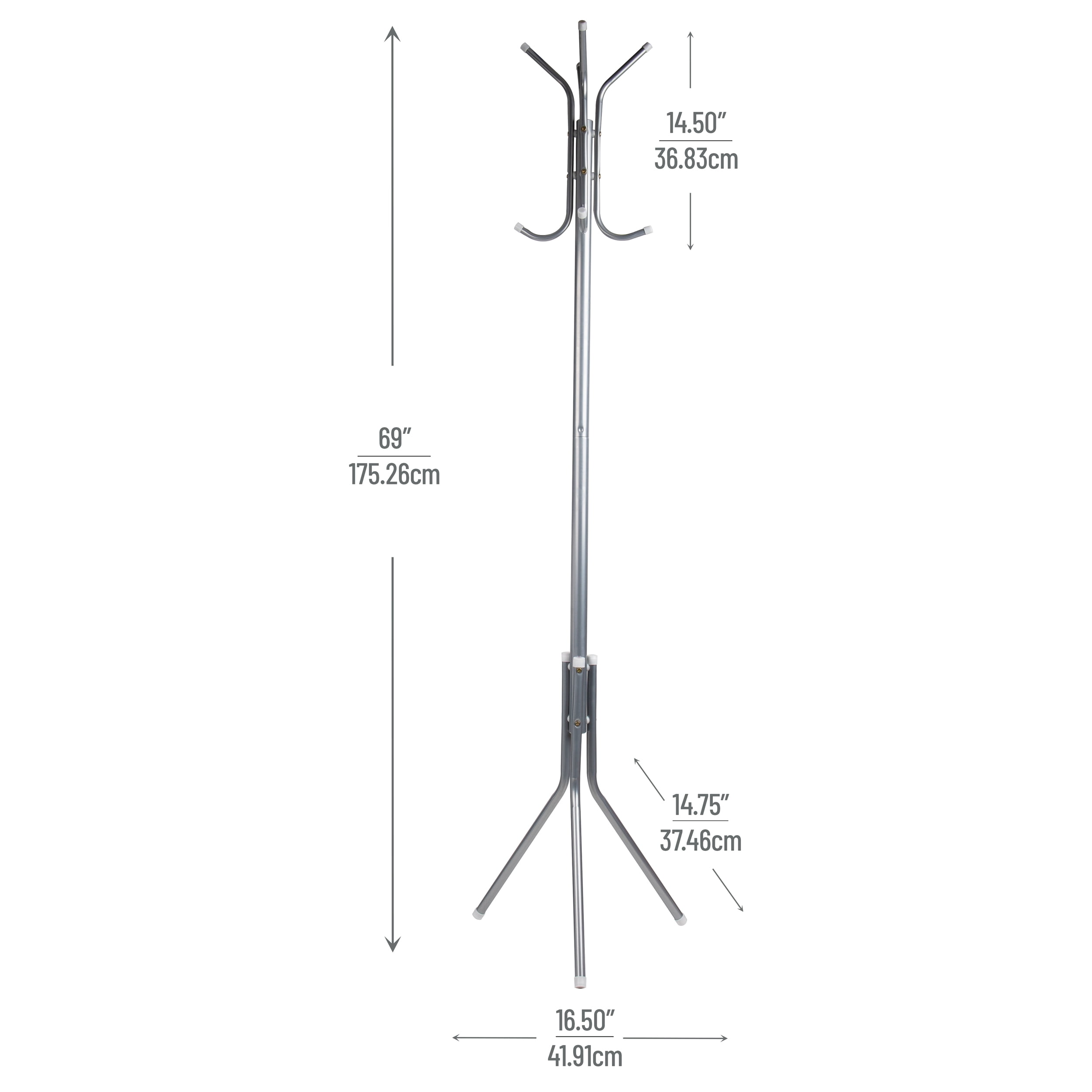 Mind Reader Freestanding Coat Rack, Multi-Hook Organizer for Office or Entryway, Metal, Silver