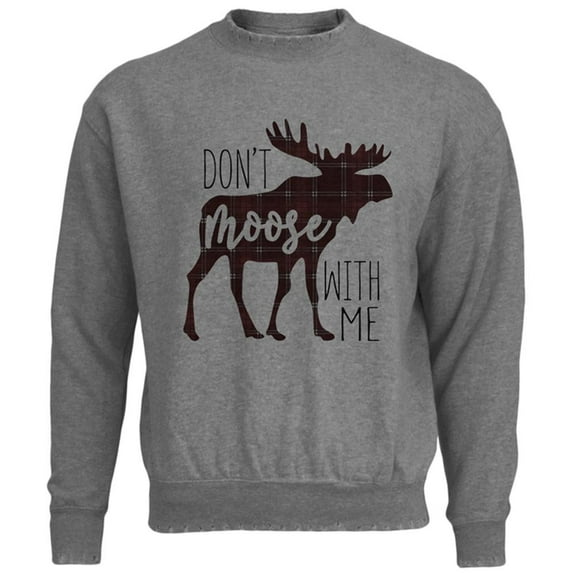 Autumn Don't Moose with Me Mens Destroyed Sweatshirt Heather X-SM