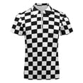 thumbnail image 4 of Black And White Plaid Men Zipper T-shirt Summer Casual Short Sleeve T-shirt Top, 4 of 7