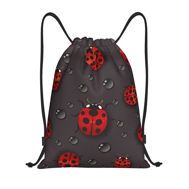 Fotbe Red Ladybugs Bolsa Mochila con Cordón Estampada, Bolsa de Gimnasio Deportiva, Bolsa Cinch, Bolsa con Cordón para Hombres y Mujeres-Medium