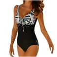 thumbnail image 2 of TrendVibe365 Swimsuit Women Tummy Control Strap V Neck One-Piece Modest Stripe Retro Vintage Bow Tie Bathing Suit Sexy Slimming Bikinis Tankinis for Holiday, Travel and Seaside, 2 of 7