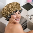 thumbnail image 5 of Shower Caps,Yellow and Brown Of Cheetah Print Waterproof Shower Cap for Women 4 Pieces,Double Reusable Hair Cover for Shower PEVA Elastic Stretch Hem, 5 of 7