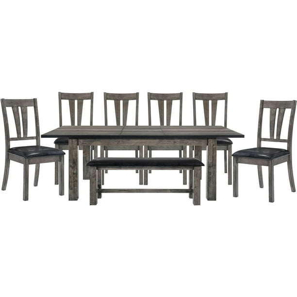Cambridge Drexel Dining 8Piece Set Table, Six Upholstered Chairs and Bench