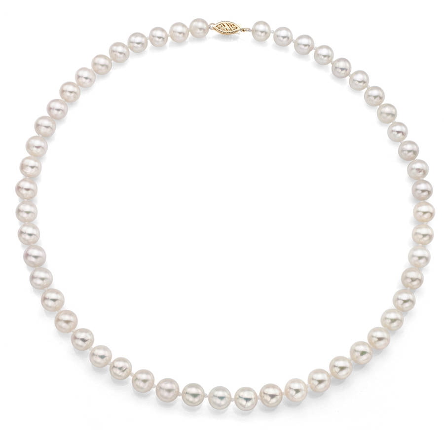 7-7.5mm White Perfect Round Akoya Pearl 18" Necklace with 14kt Yellow Gold Clasp by Generic