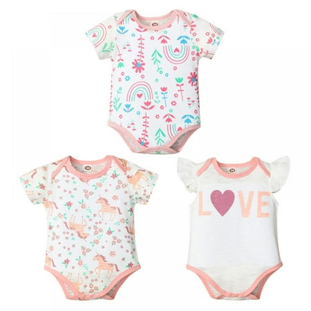 

Taykoo 3Pcs/Set Baby Girl Summer Clothing Short-sleeved Bodysuit Newborn Girls Clothes Pattern Letter Print Playsuit Jumpsuit Outfits