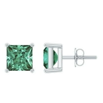 Rosec Jewels Princess Cut Created Green Sapphire Solitaire Stud Earrings for Women - AAAA Grade, 14K White Gold
