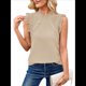 thumbnail image 2 of Suéter Sin Mangas para Mujer, Cuello Alto, Punto , Flecos, Mangas , Estilo Bohemio, Moderno, Caqui, XL, 2 of 10