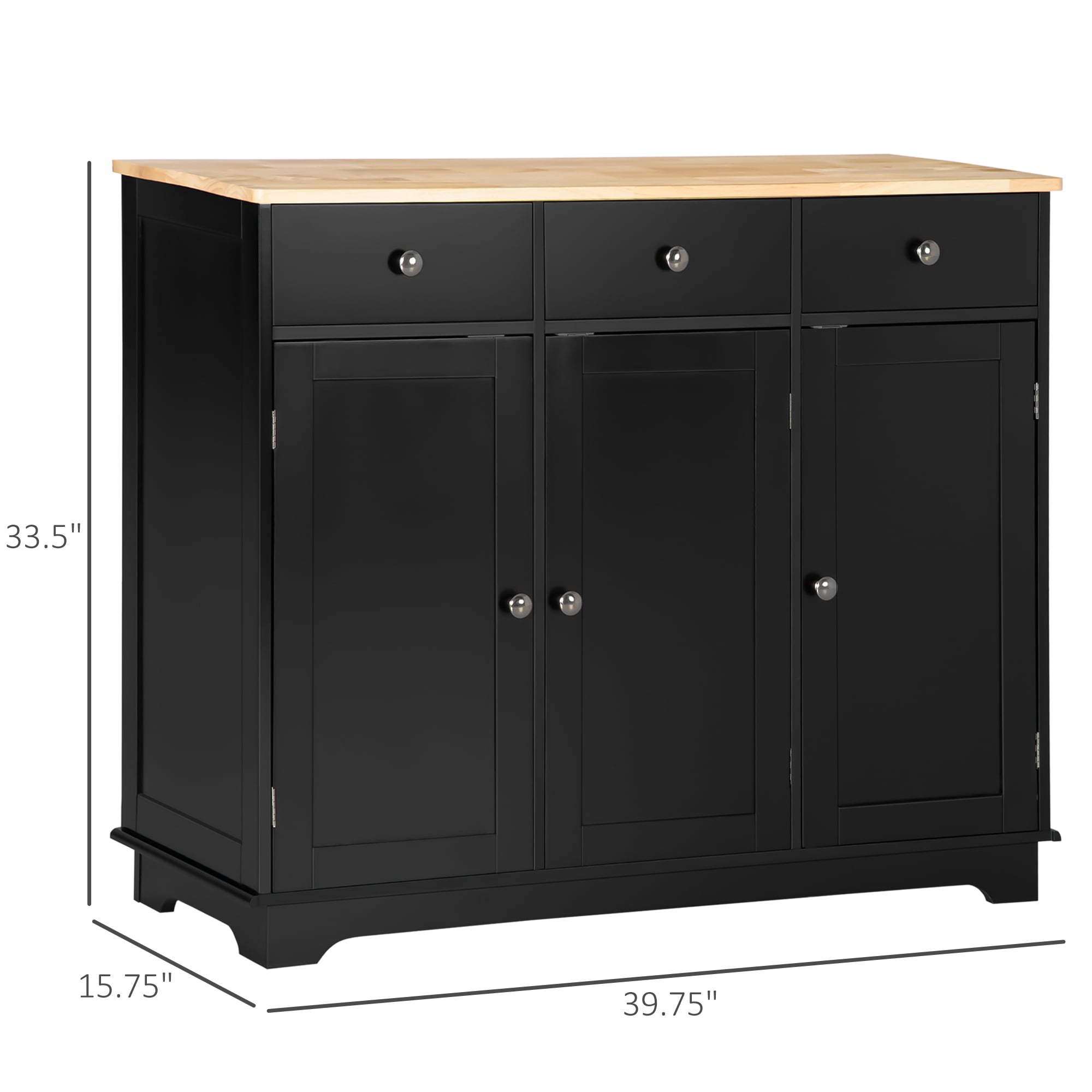 HOQBN Sideboard Buffet Cabinet with Rubberwood Top and Adjustable Shelves, Multipurpose Storage Furniture for Dining Room and Kitchen, Black
