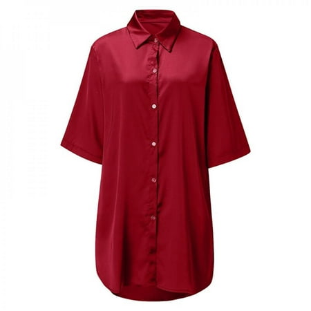 

Final Clear Out! Women s Nightgown Button down Sleepshirt Satin 3/4 Sleeve Nightshirt Boyfriend Notch Collar Sleepwear