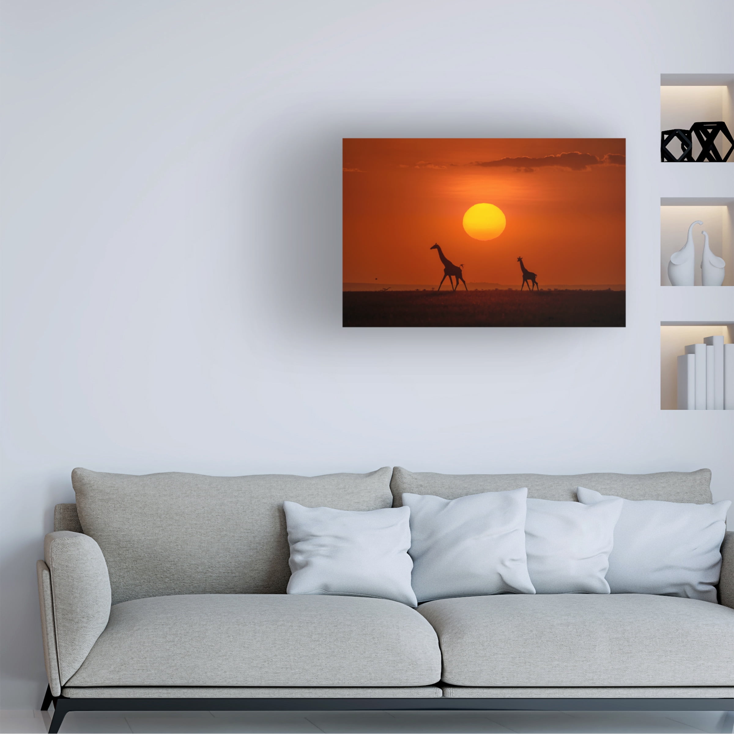 Hua Zhu 'Giraffes In The Sunset' Canvas Art