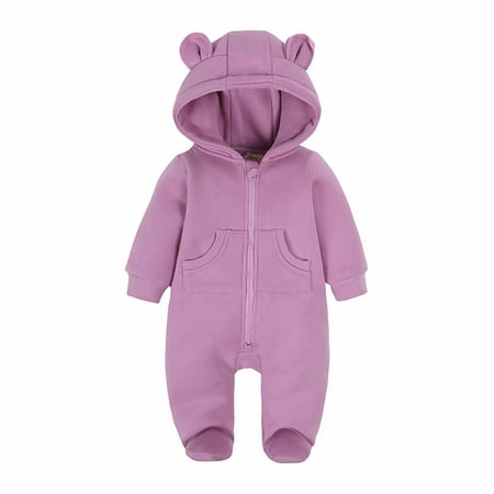 

KBKYBUYZ Fall Winter Baby Boys Girls Harper Thickened Romper Ear Styling Solid Color Dopamine Color Zipper Jumpsuits On Sale