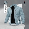 thumbnail image 5 of Wrtxtat Men's UPF 50+ Sun Protection Gym Jacket Lightweight Stand Collar Full Zip Hooded Athletic Jackets Long Sleeve Track Running Jackets Light Blue XXXL, 5 of 10