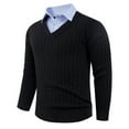 thumbnail image 4 of Men's V Neck Cable Knit Sweater with Faux Shirt Collar Long Sleeve Pullover Top, 4 of 9