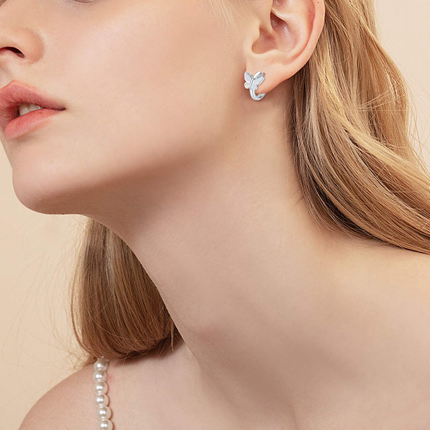 Coachuhhar Sterling Silver Butterfly Earrings Hypoallergenic Opal Butterfly Hoop Earrings Small Huggie Cartilage Hoop Earrings Butterfly Jewelry Gift for Women