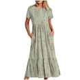 thumbnail image 1 of Staron Robe Femme Liquidation à Moins de 10 $ Manches Courtes Col Rond Robe Maxi Plage Vacances à Volants Ligne A Longue Fluide Bohème Smockée Robes avec Poches Jaune TTG, 1 of 4