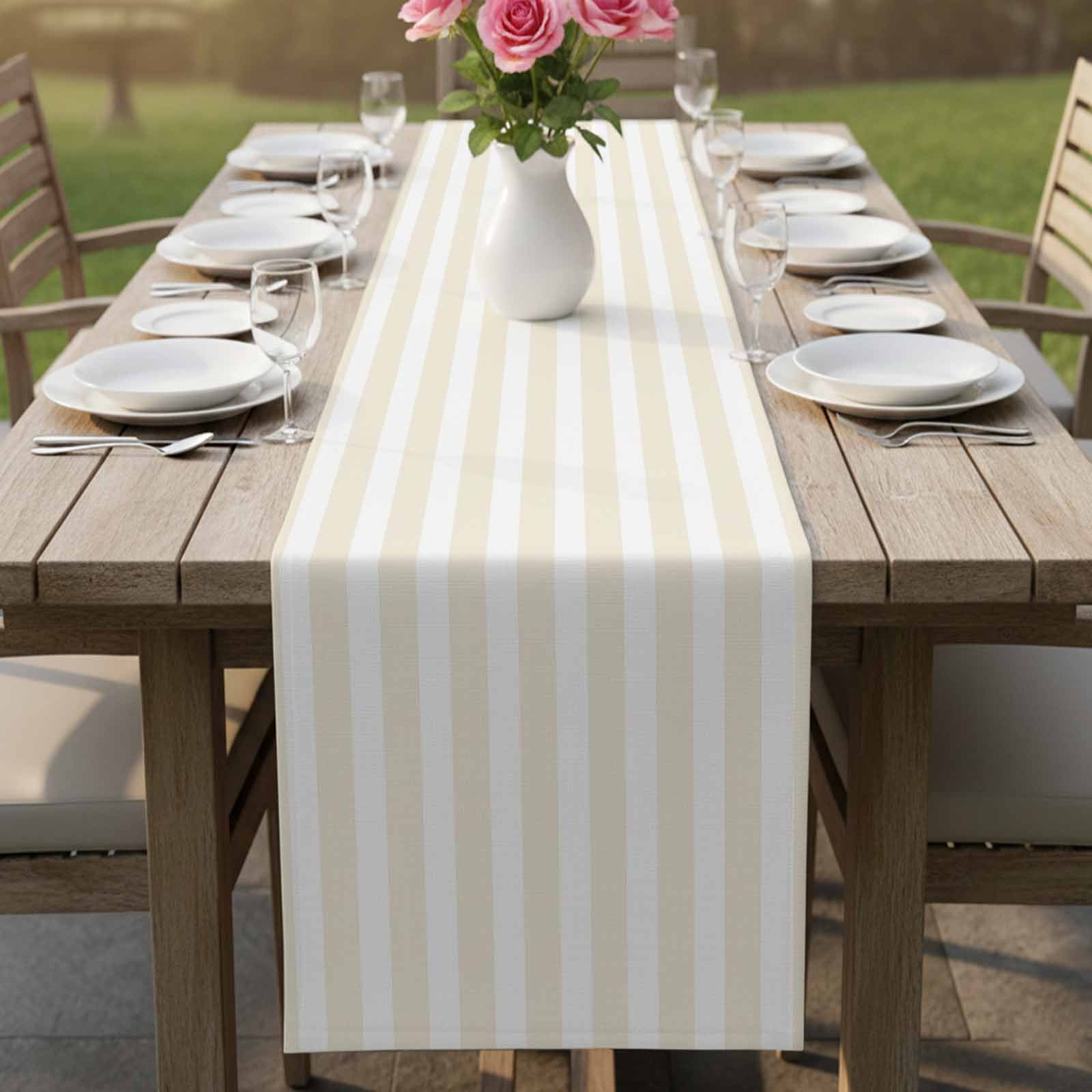 Cream Striped Table Runner, Modern Farmhouse Cream White Stripes Washable Cotton Linen Table Runners 36 Inches Long, Dresser Scarf Runner for Nightstand/End Tables/Round Tables 13''x36''