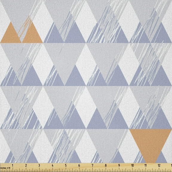 Ambesonne Geometric Fabric by the Yard Microfiber, Grungy Diamond Shapes, 3 Yards, Grey Dark Peach Ceil Blue