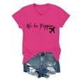 thumbnail image 1 of Camiseta informal de cuello en V con letras para mujer: poliéster y spandex, estilo veraniego, tallas S-XXL con medidas de busto/longitud., 1 of 2