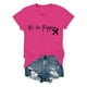 thumbnail image 1 of Camiseta informal de cuello en V con letras para mujer: poliéster y spandex, estilo veraniego, tallas S-XXL con medidas de busto/longitud., 1 of 2