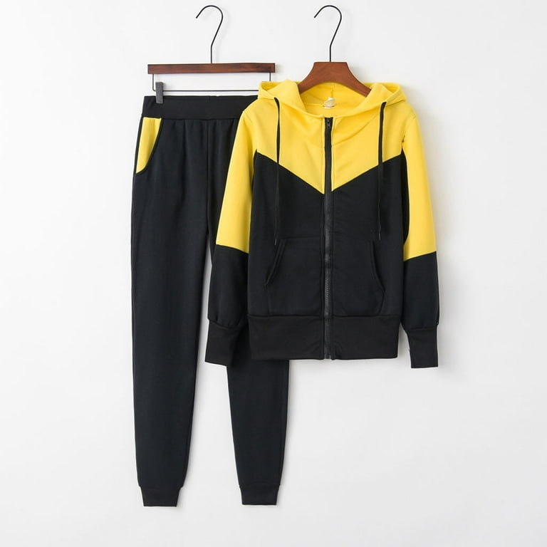 HAXMNOU Women Jogger Outfit Matching Sweat Suits Long Sleeve Hooded  Sweatshirt And Sweatpants 2 Piece Sports Sets Tracksuit  Yellow M 