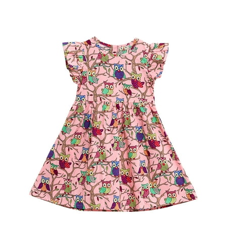 

QWERTYU Infant Baby Toddler Child Children Kids Sleeveless Print Dresses for Girl Summer Flutter Sleeve Dress Sundress 2Y-9Y