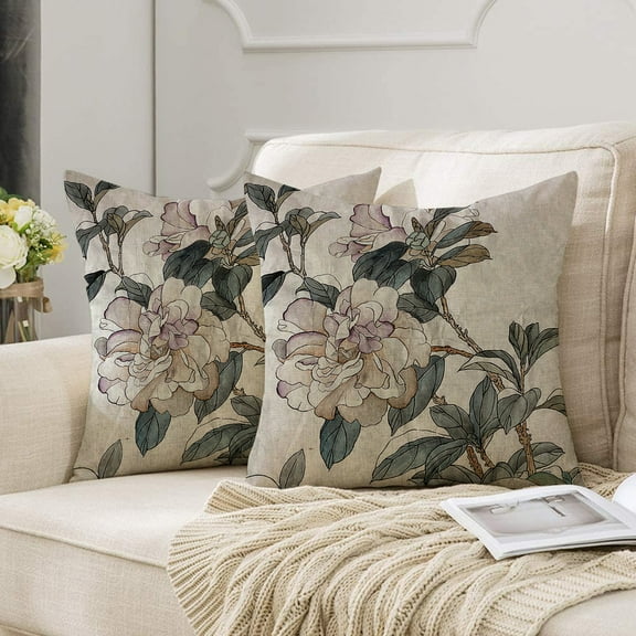 Spring Flowers Cushion Covers,Vintage Pillow Covers for Couch, Sofa, Home Decor, Rustic Living Room 18"x18" Set of 2