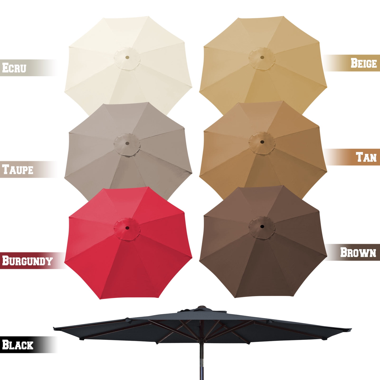 Sunrise Umbrella 9’ x 9' 8 Rib Taupe Patio Umbrella Canopy, UV Protective Polyester
