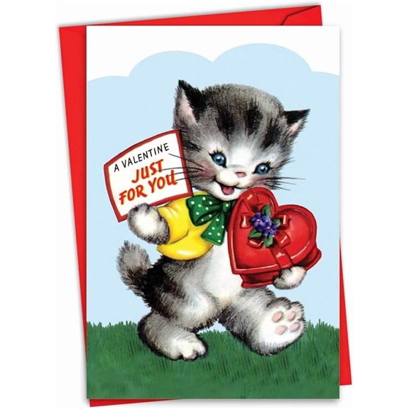 NobleWorks - Valentine's Day Greeting Card with Envelope (4.63 x 6.75 Inch) - Vintage Kids C8987JVDG