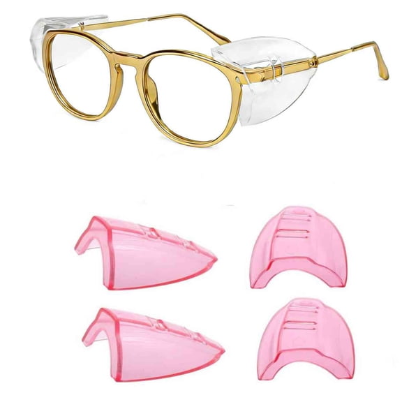 2 Pairs Safety Glasses Side Shields for Glasses, Flexible Slip on Eye Protection Glasses Side Shields Fits S to L Eyeglasses, Pink