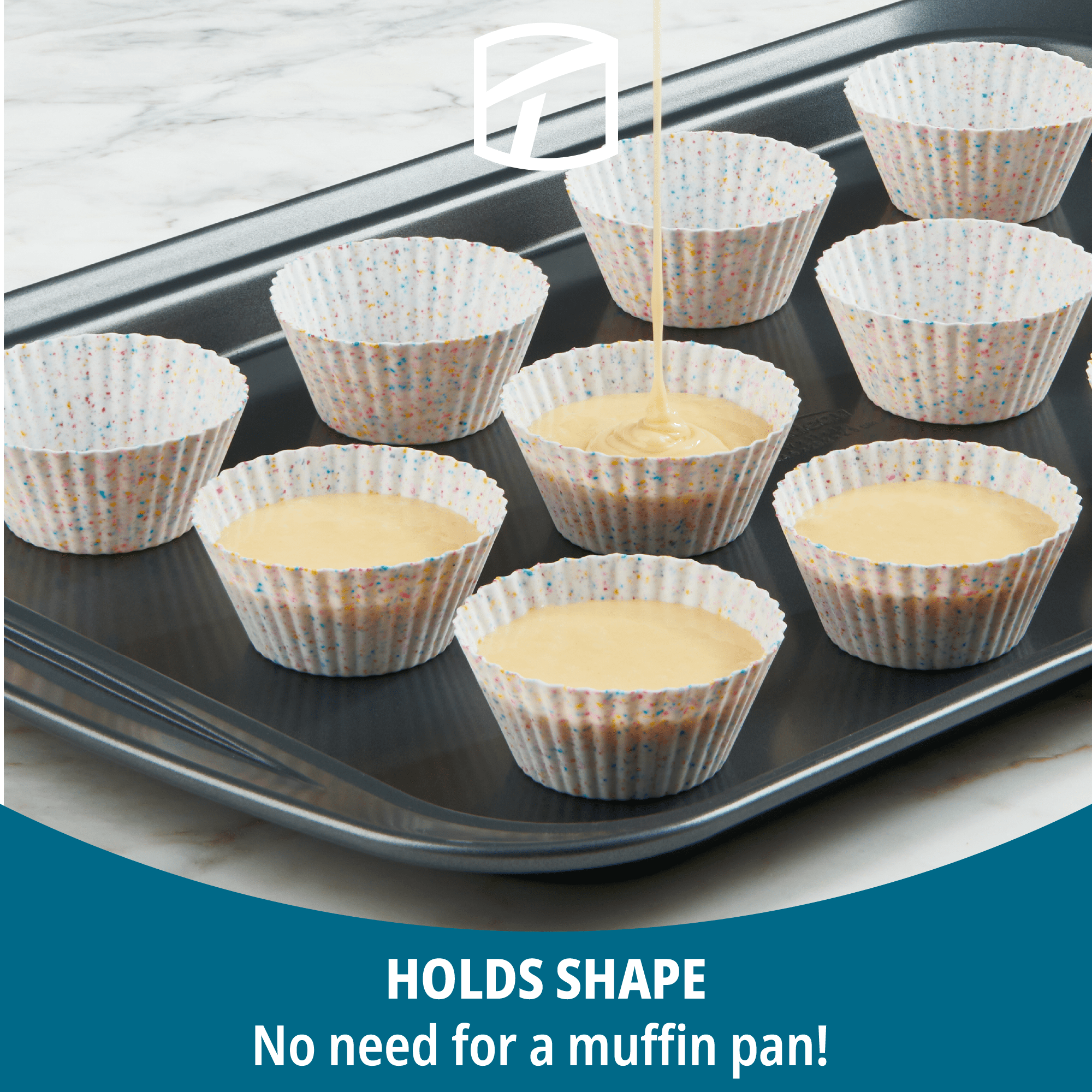 Trudeau Reusable Silicone Baking Cups, 12 Pack – for Muffins, Cupcakes, Bites, Small Pies, Egg Bites, Tartlets, Quiches, Cheesecake Bites, Rice Krispies Treats, Snack & Fruit Bites