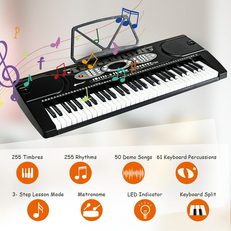 Tastiera elettronica a 61 tasti con microfono, Tastiera portatile per  bambini con leggio e 3 modalità - Costway