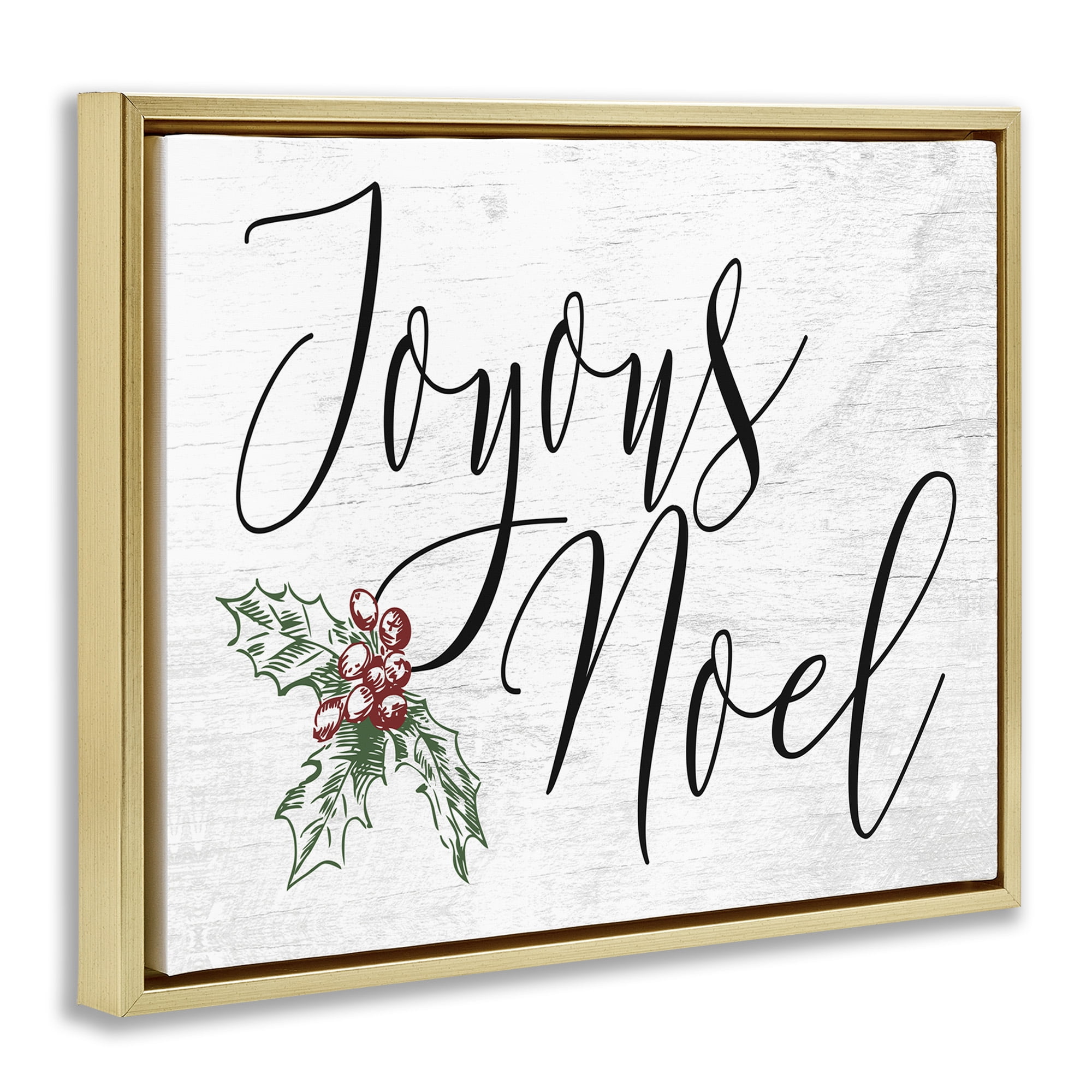 Stupell Industries Joyous Noel Christmas Botanicals Holiday Painting Gold Floater Framed Canvas Art Print Wall Art, 21 x 17