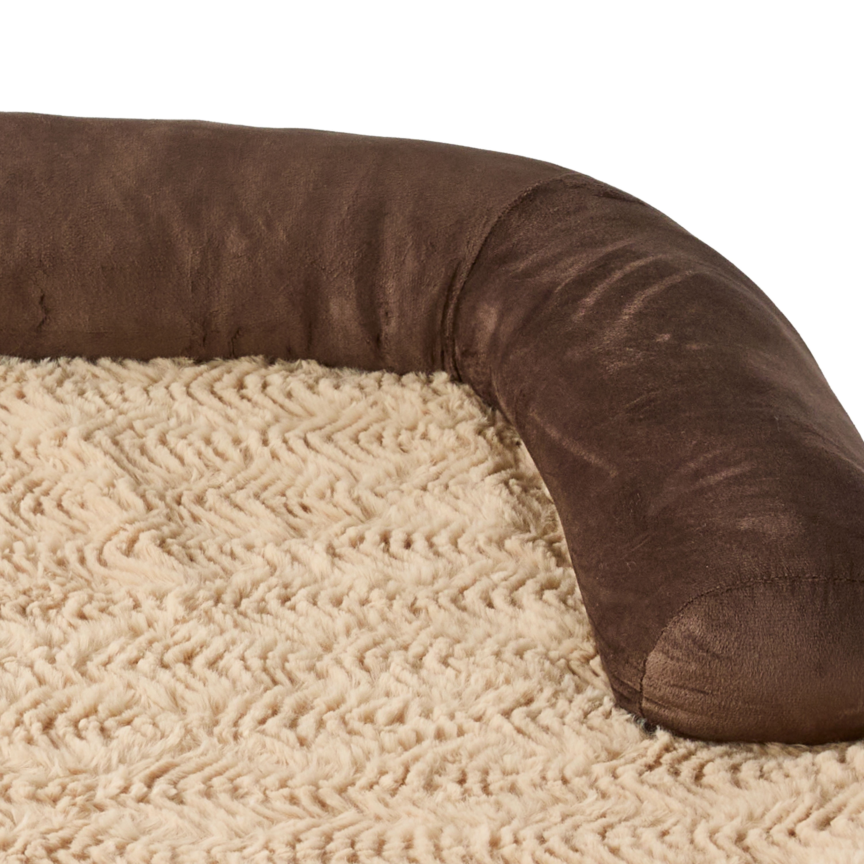 Vibrant Life Medium Round Corner Sofa Style Dog Bed, Brown, 25" x 35"