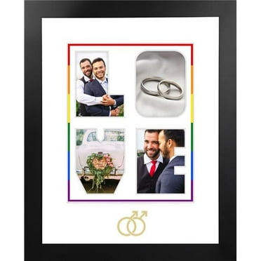 Celebration Frames SSMSWG03 LGBTQ Pride Wedding Love Snapshot Photo Frame with White & Rainbow Mat - Gold Interlocking Man