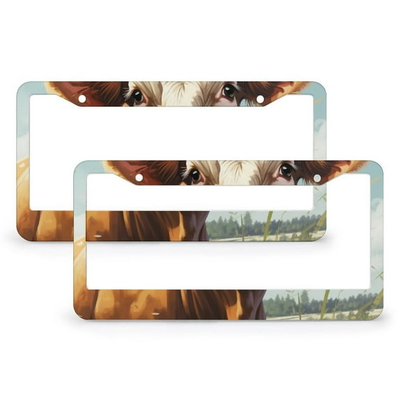 License Plate Frames Watercolor Paintings Cow Licenses Plates Frames Front Licenses Plate Covers Car Tag Frame 2 PCS Vintage Rustic Farmhouse Countryside Cow Metal License Plate Cover for Men/Women