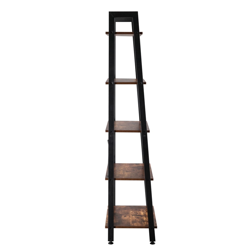 Kepooman 5-Tier Ladder Shelf, Rustic Leaning Shelf, Vintage Ladder Bookshelf, Utility Organizer Shelves, Metal Frame Furniture, Brown Kepooman 5-Tier Ladder Shelf, Rustic Leaning Shelf, Vintage Ladder Bookshelf, Utility Organizer Shelves, Metal Frame Furniture, Brown