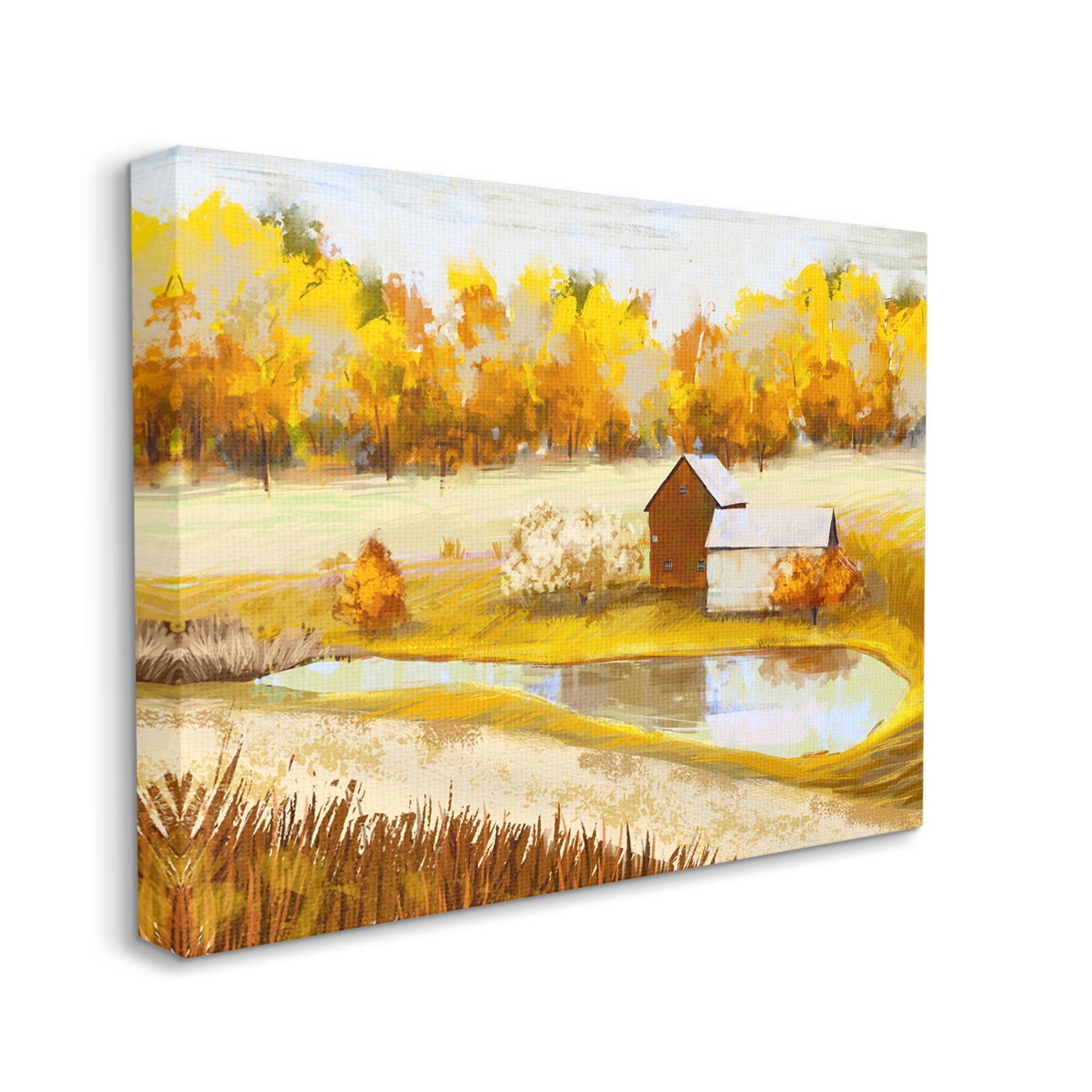 Stupell Industries Autumn Farm Pond Landscape Fall Foliage Countryside, 40 x 30,Design by Ziwei Li