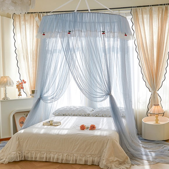 Weloille Moustiquaire Princesse Française à Dessus Rond, Auvent Suspendu Pliable en Maille Dense, Moustiquaire Respirante Facile à Installer pour Chambre, Chambre de Fille, Lit, Anti-Moustiques